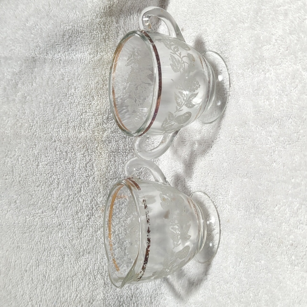 Bartlett Collins Vintage Sugar & Creamer Bowls Leaf & Grape Etched Crystal